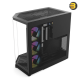 HYTE Y50 RGB Pitch Black dual chamber ATX PC case with 3-piece panoramic tempered glass, included 360mm single-frame ARGB fan, and rear-connect motherboard support