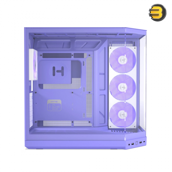 HYTE Y50 RGB Taro Milk Pastel Purple Dual Chamber ATX PC Case HYTE Y50 RGB Taro Milk Pastel Purple dual chamber ATX PC case with 3-piece panoramic tempered glass, included FE12RTR 360mm single-frame ARGB fan, and rear-connect support