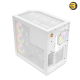 HYTE Y50 RGB Snow White dual chamber ATX PC case with 3-piece panoramic tempered glass, included 360mm single-frame ARGB fan, and rear-connect motherboard support