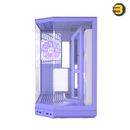HYTE Y50 RGB Taro Milk Pastel Purple Dual Chamber ATX PC Case HYTE Y50 RGB Taro Milk Pastel Purple dual chamber ATX PC case with 3-piece panoramic tempered glass, included FE12RTR 360mm single-frame ARGB fan, and rear-connect support