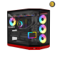 HYTE Y50 RGB Black Cherry dual chamber ATX PC case with 3-piece panoramic tempered glass, included 360mm single-frame ARGB fan, and rear-connect motherboard support