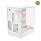 HYTE Y50 RGB Snow White dual chamber ATX PC case with 3-piece panoramic tempered glass, included 360mm single-frame ARGB fan, and rear-connect motherboard support