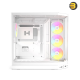 HYTE Y50 RGB Snow White dual chamber ATX PC case with 3-piece panoramic tempered glass, included 360mm single-frame ARGB fan, and rear-connect motherboard support