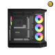 HYTE Y50 RGB Pitch Black dual chamber ATX PC case with 3-piece panoramic tempered glass, included 360mm single-frame ARGB fan, and rear-connect motherboard support