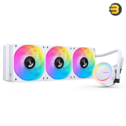 Jonsbo TG-360 White 360mm ARGB AIO Liquid CPU Cooler — Aluminum Radiator (397x120x27mm), 3x 120mm Hydraulic Bearing PWM Fans (900-1800 RPM, 29.2-66.2 CFM), 2400 RPM Pump, Low Noise <30 dB(A), Compatible with Intel LGA1700/1200/115X & AMD AM4/AM5