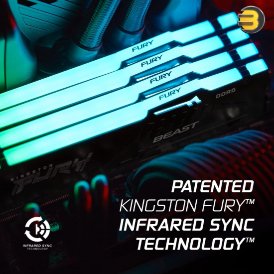 Kingston FURY Beast RGB Black 64GB (4x16GB) DDR5-6000 CL40 288-Pin DIMM Kit — RGB Lighting with Infrared Sync Technology, Intel XMP 3.0 Certified, Black Heatspreaders, High Performance Gaming Memory Kingston FURY Beast RGB Black 64GB (4x16GB) DDR5-6000 CL40 288-Pin DIMM Kit — RGB Lighting with Infrared Sync Technology, Intel XMP 3.0 Certified, Black Heatspreaders, High Performance Gaming Memory