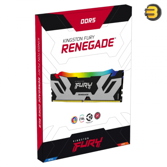 Kingston FURY Renegade RGB Black 64GB (2x32GB) DDR5-6400 CL32 288-Pin DIMM Kit — Dual Rank 2Rx8, RGB Lighting with Infrared Sync, Intel XMP 3.0, 1.4V, Silver/Black Heatspreaders, High Performance Gaming Memory