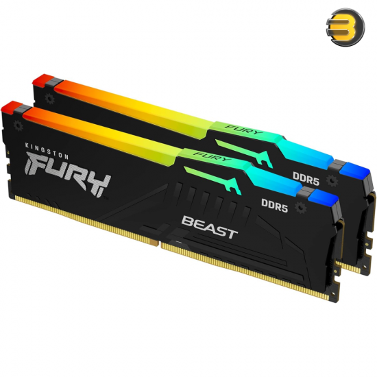 Kingston FURY Beast RGB 64GB (2x32GB) DDR5 6000MT/s CL36 Desktop Memory - Infrared Sync Technology - AMD EXPO Certified - Plug N Play - KF560C36BBEAK2-64