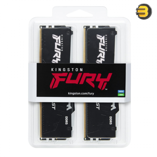 Kingston FURY Beast 64GB (2x32GB) DDR5-6000 CL30 288-Pin DIMM Kit — Dual Rank 2Rx8, AMD EXPO & Intel XMP 3.0, 30-36-36 Timings @1.4V, Black Heatspreader, High Performance Desktop Memory