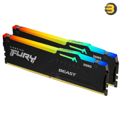 Kingston FURY Beast 64GB (2x32GB) DDR5-6000 CL30 288-Pin DIMM Kit — Dual Rank 2Rx8, AMD EXPO & Intel XMP 3.0, 30-36-36 Timings @1.4V, Black Heatspreader, High Performance Desktop Memory