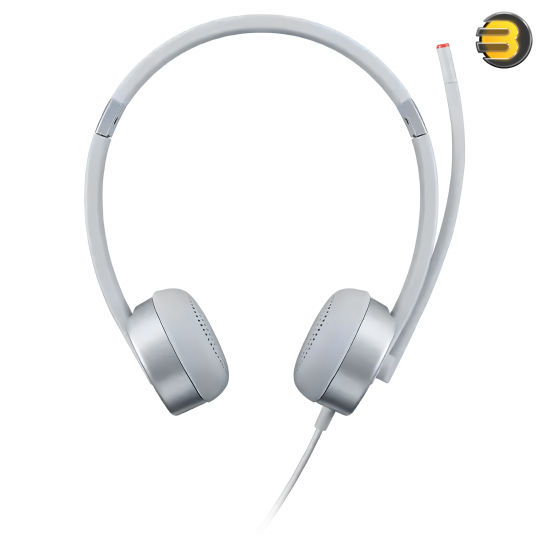 Lenovo 100 Stereo Analog Headset GXD1B60597 Silver — Binaural Over-Ear Design, 3.5mm Audio Jack, 1.2m Cable, 2x30mm Drivers, 20Hz – 20kHz Frequency, 32Ω Impedance, 98±3dB Sensitivity, Includes Microphone, Lightweight 0.11kg, Plug-and-Play for All OS.