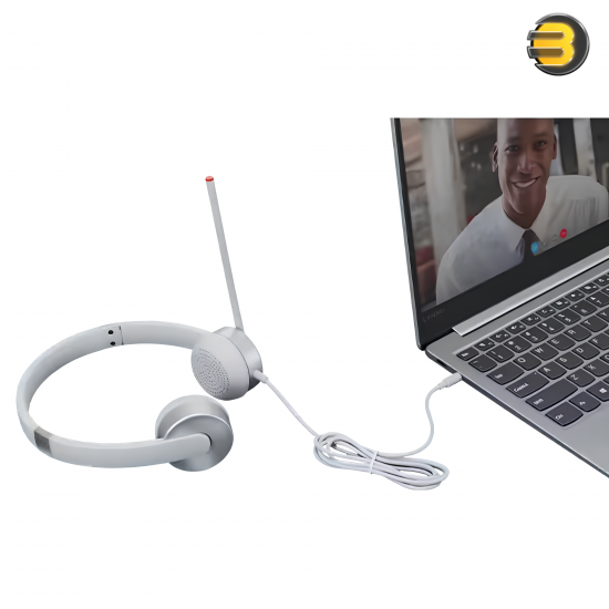 Lenovo 100 Stereo Analog Headset GXD1B60597 Silver — Binaural Over-Ear Design, 3.5mm Audio Jack, 1.2m Cable, 2x30mm Drivers, 20Hz – 20kHz Frequency, 32Ω Impedance, 98±3dB Sensitivity, Includes Microphone, Lightweight 0.11kg, Plug-and-Play for All OS.