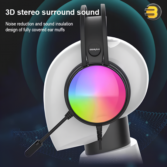 Lenovo Thinkplus G83B USB RGB Wired Gaming Headset Black — 20Ω ±15% Impedance, 20Hz–20kHz Frequency Response, Noise Reduction Microphone (100Hz–10kHz), RGB LED Lighting, USB Connection, Adjustable Headband, Comfortable Ear Cushions, In-Line Controls Lenovo Thinkplus G83B USB RGB Wired Gaming Headset Black — 20Ω ±15% Impedance, 20Hz–20kHz Frequency Response, Noise Reduction Microphone (100Hz–10kHz), RGB LED Lighting, USB Connection, Adjustable Headband, Comfortable Ear Cushions, In-Line Controls