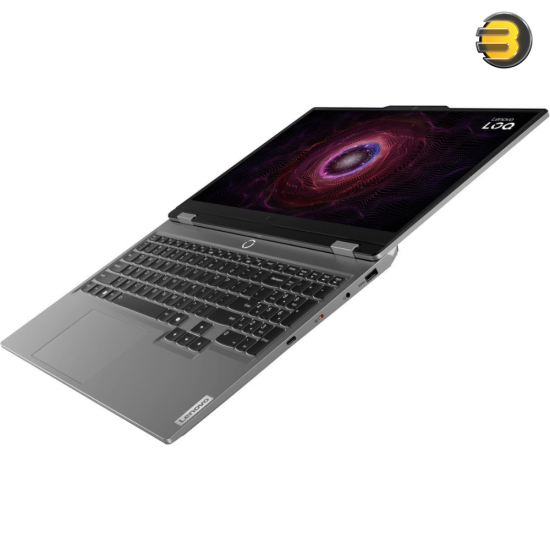Lenovo LOQ 15IRX9 gaming laptop in Luna Grey with 15.6-inch FHD 144Hz IPS display, Core i7-13650HX, RTX 4050 105W TGP and Arabic backlit keyboard