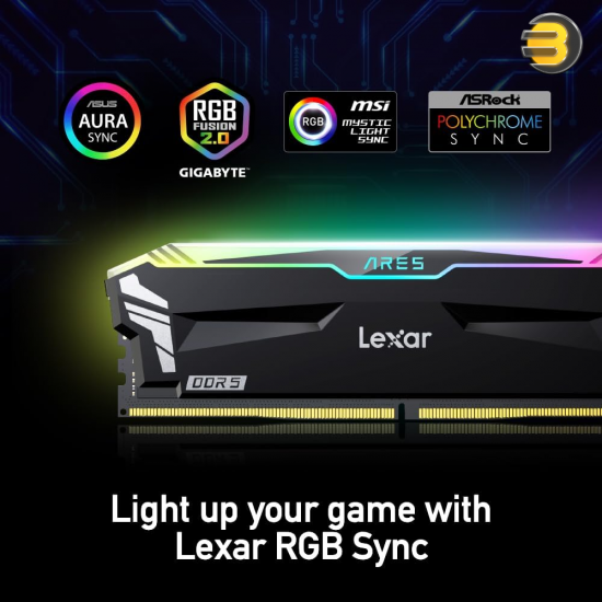 Lexar 32GB (2x16GB) ARES RGB DDR5 RAM 6400MT/s CL32 Desktop Memory - AMD Expo and Intel XMP 3.0, Black