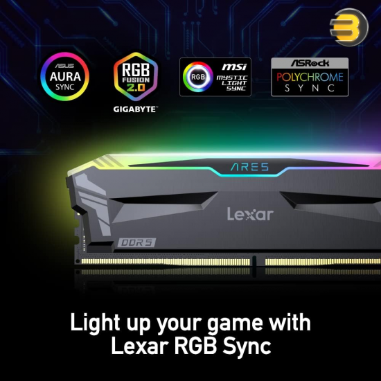 Lexar ARES RGB 32GB (2x16GB) DDR5 RAM 6000MT/s CL34 Desktop Memory - AMD Expo and Intel XMP 3.0 (Gray) LD5FU016G-R6000GDGA