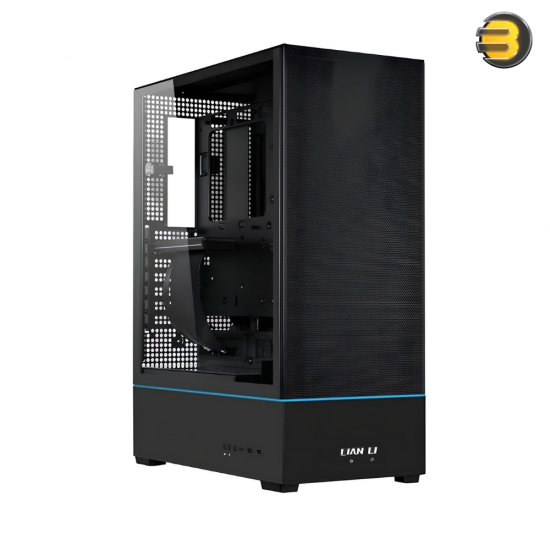 Lian-Li SUP01 Small Tower ATX Case Black — Stand Up Platform Design, Front GPU Mount, Pre Installed 3 X 120mm PWM & PCIe 4.0 Riser Cables, 3 Side Mesh Panels, Dual ARGB Strip Lights