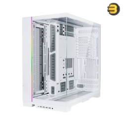 Lian Li O11 Dynamic EVO XL White Full Tower Case, Dual Mode Normal/Reverse, Tempered Glass Front & Side with Removable Pillar, Supports 3x 420mm Radiators, 11 Fans, 7 Storage Drives, Dual-Chamber, Cable Management, Movable IO, Vertical GPU Mounting