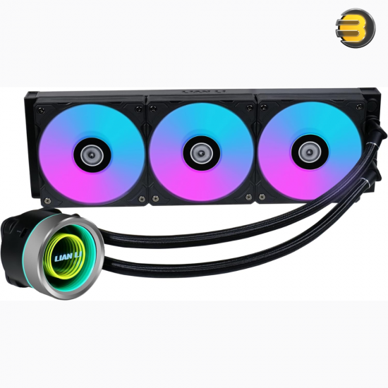 Lian Li Galahad II Trinity 360 Black AIO Liquid CPU Cooler — 360mm Aluminum Radiator (397.5x119.2x27mm), 3200 RPM Pump, 3x 120mm ARGB PWM Fans (2450 RPM, 89.1 CFM, 3.26 mmH2O), Fluid Dynamic Bearing, Intel & AMD Socket Compatible Lian Li Galahad II Trinity 360 Black AIO Liquid CPU Cooler — 360mm Aluminum Radiator (397.5x119.2x27mm), 3200 RPM Pump, 3x 120mm ARGB PWM Fans (2450 RPM, 89.1 CFM, 3.26 mmH2O), Fluid Dynamic Bearing, Intel & AMD Socket Compatible