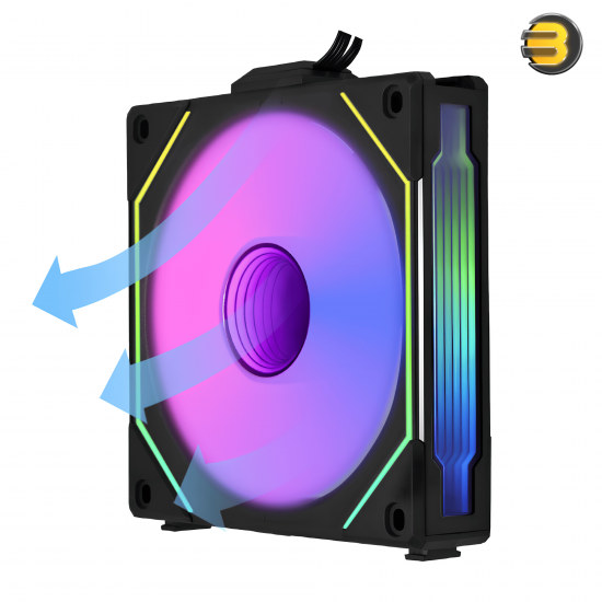 Lian Li UNI FAN SL-INF120 Reverse Blade Black 120mm ARGB PWM Fan — 200–2100 RPM, 63.6 CFM, 2.02 mmH2O, 32 dB(A), Fluid Dynamic Bearing, No Controller, PBT/PC/Aluminum, 120x122x25mm, 2-Year Warranty