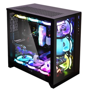 LIAN LI PC-O11 Dynamic Black Tempered Glass on the Front and Left