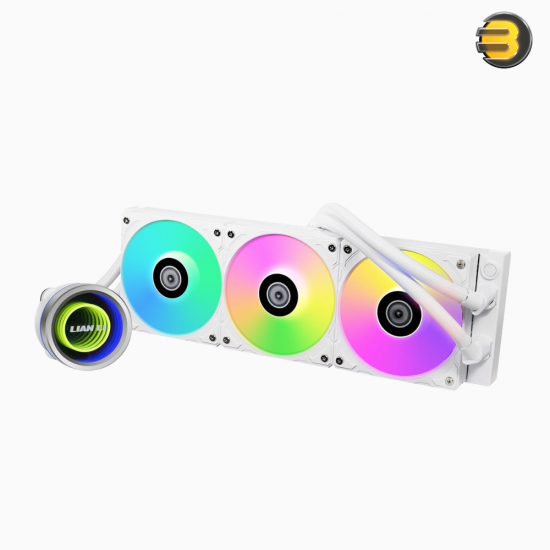 Lian Li Galahad II Trinity 360 White AIO Liquid CPU Cooler — 360mm Aluminum Radiator (397.5x119.2x27mm), 3200 RPM Pump, 3x 120mm ARGB PWM Fans (2450 RPM, 89.1 CFM, 3.26 mmH2O), Fluid Dynamic Bearing, Intel & AMD Socket Compatible Lian Li Galahad II Trinity 360 White AIO Liquid CPU Cooler — 360mm Aluminum Radiator (397.5x119.2x27mm), 3200 RPM Pump, 3x 120mm ARGB PWM Fans (2450 RPM, 89.1 CFM, 3.26 mmH2O), Fluid Dynamic Bearing, Intel & AMD Socket Compatible