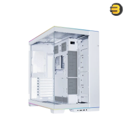 Lian Li O11 Dynamic EVO RGB Mid Tower Case White — Dual L-Shaped ARGB Light Strips, Tempered Glass Front & Side Panels with Removable Pillar, Adjustable Motherboard I/O, Supports Up to 420mm Radiators, 140mm Fans, Vertical GPU Mounting Option