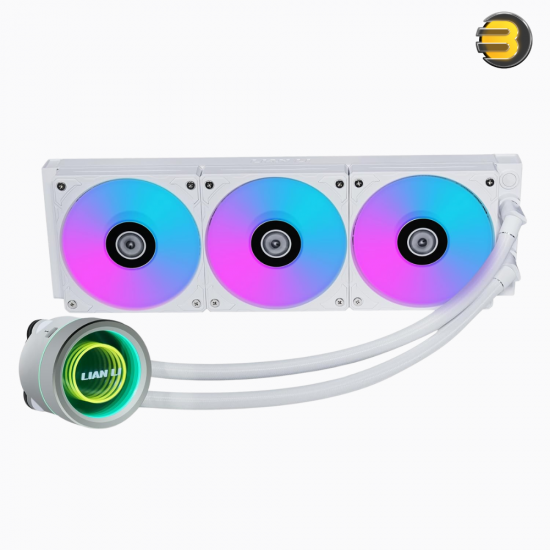 Lian Li Galahad II Trinity 360 White AIO Liquid CPU Cooler — 360mm Aluminum Radiator (397.5x119.2x27mm), 3200 RPM Pump, 3x 120mm ARGB PWM Fans (2450 RPM, 89.1 CFM, 3.26 mmH2O), Fluid Dynamic Bearing, Intel & AMD Socket Compatible Lian Li Galahad II Trinity 360 White AIO Liquid CPU Cooler — 360mm Aluminum Radiator (397.5x119.2x27mm), 3200 RPM Pump, 3x 120mm ARGB PWM Fans (2450 RPM, 89.1 CFM, 3.26 mmH2O), Fluid Dynamic Bearing, Intel & AMD Socket Compatible