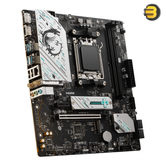 MSI B650M GAMING WIFI mATX Motherboard — AMD B650, AM5 Socket, Ryzen 9000/8000/7000 Support, 2x DDR5 7800+(OC), PCIe 4.0 x16, Dual M.2 Gen4, 2.5Gb LAN, Wi-Fi 6E, BT 5.3, HDMI 2.1, Audio/Core/Memory Boost, Steel Armor, 6-layer PCB MSI B650M GAMING WIFI mATX Motherboard — AMD B650, AM5 Socket, Ryzen 9000/8000/7000 Support, 2x DDR5 7800+(OC), PCIe 4.0 x16, Dual M.2 Gen4, 2.5Gb LAN, Wi-Fi 6E, BT 5.3, HDMI 2.1, Audio/Core/Memory Boost, Steel Armor, 6-layer PCB