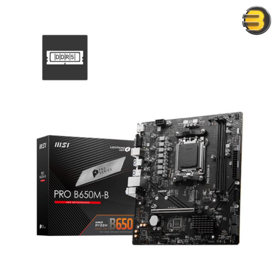 MSI PRO B650M-B – AMD AM5 DDR5 Motherboard, Dual Channel DDR5 6800+MHz (OC), Core Boost, Memory Boost, PCIe 4.0 Slot, Gen4 x4 M.2, 2.5G LAN, Audio Boost, Steel Armor