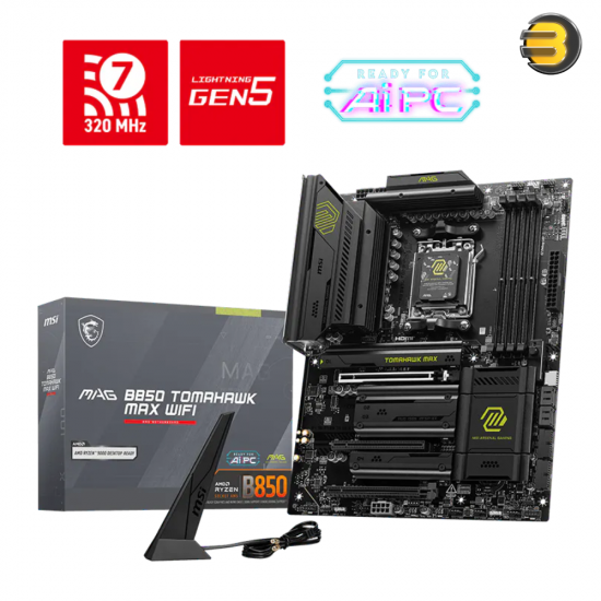 MSI MAG B850 TOMAHAWK MAX WIFI ATX motherboard with DDR5 support, Wi-Fi 7, 5G LAN and PCIe 5.0