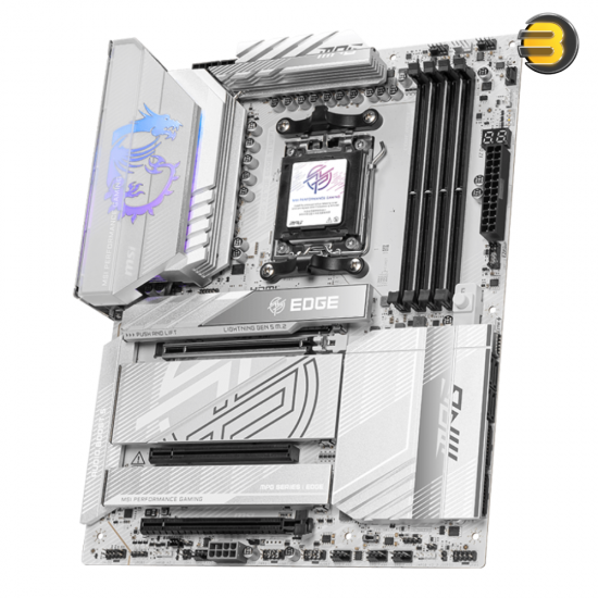 MSI MPG X870E EDGE TI WIFI ATX Motherboard AMD AM5 Socket AMD X870E Chipset — Supports Ryzen 9000/8000/7000 Series CPUs, 4x DDR5 DIMM up to 256GB DDR5-8400+ OC, PCIe 5.0 x16, 6x M.2 Slots (2x PCIe 5.0 x4), Realtek ALC4080 Audio, 5 GbE LAN, Wi-Fi 7, Blueto