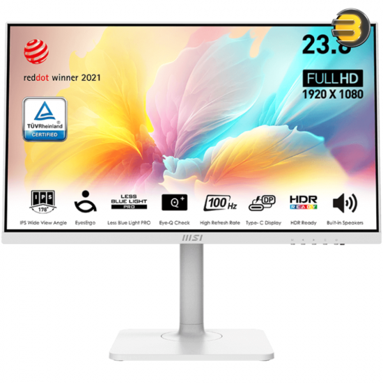 MSI Modern MD2412PW 23.8 Inch Full HD Desktop Monitor — 1920 x 1080 IPS Panel, 100Hz, Eye Comfort, VESA Mount, Built-in Speakers, Display Kit, 4 Directions Adjustable - HDMI 1.4b, USB Type-C