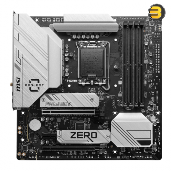 MSI B760M PROJECT ZERO Motherboard – LGA 1700, DDR5 up to 7800+ MHz (OC), PCIe 5.0, 12+1+1 Power Design, Extended Heatsink, Lightning Gen 4 M.2, USB 3.2 Gen 2x2, and Audio Boost for High-Performance Gaming and Productivity MSI B760M PROJECT ZERO Motherboard – LGA 1700, DDR5 up to 7800+ MHz (OC), PCIe 5.0, 12+1+1 Power Design, Extended Heatsink, Lightning Gen 4 M.2, USB 3.2 Gen 2x2, and Audio Boost for High-Performance Gaming and Productivity