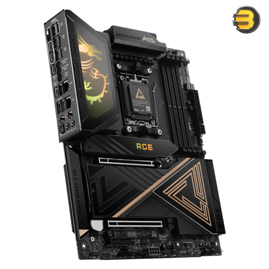 MSI MEG X870E ACE MAX motherboard with AM5 socket, DDR5 slots, dual LAN, Wi-Fi 7 and USB4 ports
