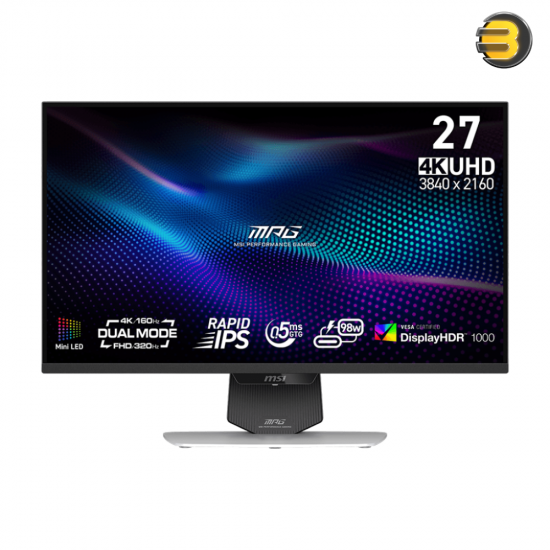 MSI MPG 274URDFW E16M 27″ 4K UHD Mini-LED Gaming Monitor – Dual Mode 160Hz/320Hz, 0.5 ms Rapid IPS, DisplayHDR 1000 & USB-C PD 98W MSI MPG 274URDFW E16M 27″ 4K UHD Mini-LED Gaming Monitor – Dual Mode 160Hz/320Hz, 0.5 ms Rapid IPS, DisplayHDR 1000 & USB-C PD 98W