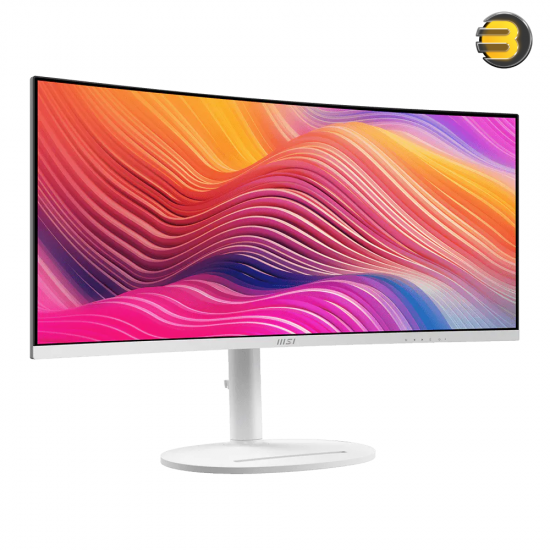 MSI Modern MD342CQPW 34 inch white UWQHD curved monitor with USB-C connectivity and ergonomic stand