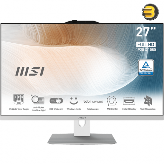 MSI Modern AM272P ALL IN ONE AIO Desktop, Intel Core I5 1235U, 16GB (2x8G) DDR4 , SSD 512GB, 27 Inch FHD IPS-Grade LED