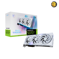 MSI GeForce RTX 5070 Ti 16G GAMING TRIO OC WHITE — 8960 CUDA Cores, 16GB GDDR7, 256-bit Memory Bus, 28 Gbps Memory Speed, 2580 MHz Boost Clock, PCIe Gen 5, Triple Axial Fans, 2.5 Slot Cooling, HDMI 2.1b, DisplayPort 2.1b, Overclocked Edition