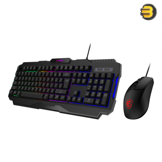 MSI FORGE GK100 COMBO Gaming Keyboard and Mouse Set — Mechanical-Style Keyboard with 19-Key Anti-Ghosting, Over 10 Million Key Actuations, Adjustable Tilt Feet, RGB Lighting; Ambidextrous Optical Mouse with 6400 DPI, 4 DPI Presets, RGB Lighting