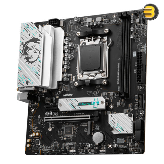 MSI B650M GAMING WIFI mATX Motherboard — AMD B650, AM5 Socket, Ryzen 9000/8000/7000 Support, 2x DDR5 7800+(OC), PCIe 4.0 x16, Dual M.2 Gen4, 2.5Gb LAN, Wi-Fi 6E, BT 5.3, HDMI 2.1, Audio/Core/Memory Boost, Steel Armor, 6-layer PCB MSI B650M GAMING WIFI mATX Motherboard — AMD B650, AM5 Socket, Ryzen 9000/8000/7000 Support, 2x DDR5 7800+(OC), PCIe 4.0 x16, Dual M.2 Gen4, 2.5Gb LAN, Wi-Fi 6E, BT 5.3, HDMI 2.1, Audio/Core/Memory Boost, Steel Armor, 6-layer PCB