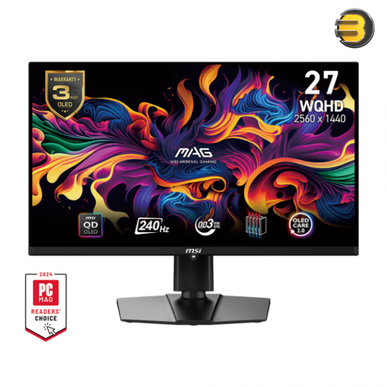MSI MAG 271QPX QD-OLED E2 26.5 WQHD 2560x1440 Gaming Monitor — QD-OLED Panel, 240Hz Refresh Rate, 0.03ms GtG Response, True Black HDR 400, 10-bit Color, 178° Viewing Angles, 2x HDMI 2.1, DisplayPort 1.4a, USB-C with 15W PD, Tilt & Height Adjustable