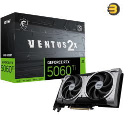 MSI GeForce RTX 5060 Ti 16G VENTUS 2X OC PLUS 16GB GDDR7 — 4608 CUDA Cores, 2617 MHz Extreme Performance Clock, 2602 MHz Boost Clock, PCIe 5.0, 128-bit Memory Bus, 28 Gbps Memory Speed