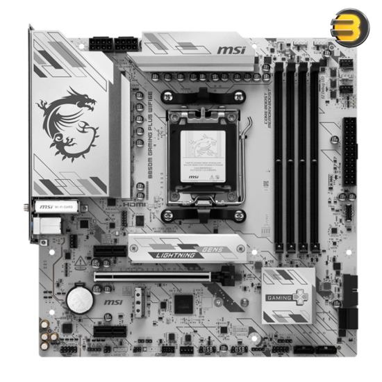 MSI B850M GAMING PLUS WIFI6E M-ATX AM5 Motherboard AMD B850 Chipset — Supports Ryzen 9000/8000/7000 Series, DDR5 up to 8200+ MT/s OC, PCIe 5.0 x16 with Steel Armor, 3x M.2 Slots (Gen5/Gen4/Gen3), 5G LAN, Wi-Fi 7, Audio Boost, 12+2+1 Power Design, Frozr AI