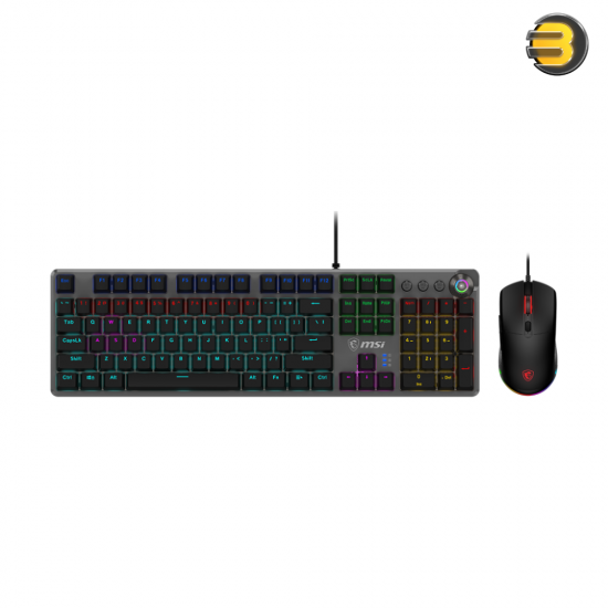 MSI FORGE GK310 COMBO Gaming Keyboard and Mouse Set — Mechanical Keyboard with Red Switches (Linear, Silent), 100% Anti-Ghosting, RGB Backlit, Adjustable Tilt Feet; Ambidextrous Optical Mouse with 6400 DPI, 4 DPI Presets, RGB Lighting