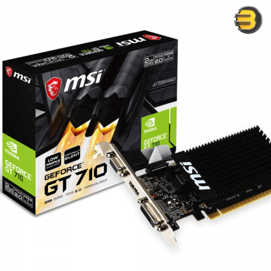 MSI GT 710 2GD3H LP – NVIDIA GeForce GT 710, 2GB DDR3, 64-bit, Low Profile Design, HDMI/DVI-D/VGA Outputs, HDCP Support, 19W Power Consumption, and DirectX 12 Compatibility for Compact and Efficient Computing