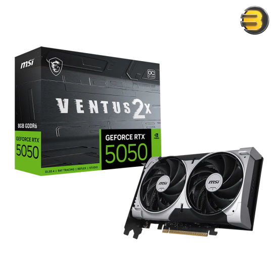 MSI GeForce RTX 5050 8G VENTUS 2X OC 8GB Graphics Card MSI GeForce RTX 5050 8G VENTUS 2X OC graphics card with dual fan cooling and black shroud