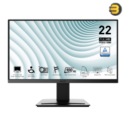 MSI PRO MP223 21.45 FHD 1920x1080 VA Business Monitor, 100Hz Refresh Rate, 1ms MPRT/4ms GTG Response, 99% sRGB, Anti-Glare, Adaptive-Sync, HDMI 1.4b, VGA, Headphone-Out, Tilt Adjustable, VESA 75x75mm, TÜV Eye Comfort, Black