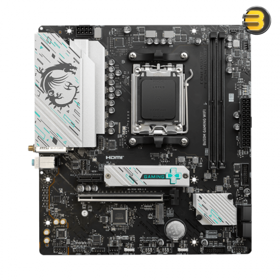 MSI B650M GAMING WIFI mATX Motherboard — AMD B650, AM5 Socket, Ryzen 9000/8000/7000 Support, 2x DDR5 7800+(OC), PCIe 4.0 x16, Dual M.2 Gen4, 2.5Gb LAN, Wi-Fi 6E, BT 5.3, HDMI 2.1, Audio/Core/Memory Boost, Steel Armor, 6-layer PCB MSI B650M GAMING WIFI mATX Motherboard — AMD B650, AM5 Socket, Ryzen 9000/8000/7000 Support, 2x DDR5 7800+(OC), PCIe 4.0 x16, Dual M.2 Gen4, 2.5Gb LAN, Wi-Fi 6E, BT 5.3, HDMI 2.1, Audio/Core/Memory Boost, Steel Armor, 6-layer PCB