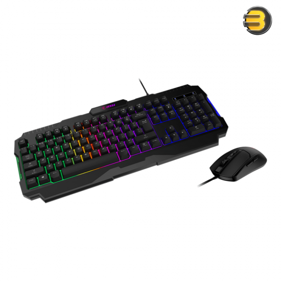 MSI FORGE GK100 COMBO Gaming Keyboard and Mouse Set — Mechanical-Style Keyboard with 19-Key Anti-Ghosting, Over 10 Million Key Actuations, Adjustable Tilt Feet, RGB Lighting; Ambidextrous Optical Mouse with 6400 DPI, 4 DPI Presets, RGB Lighting